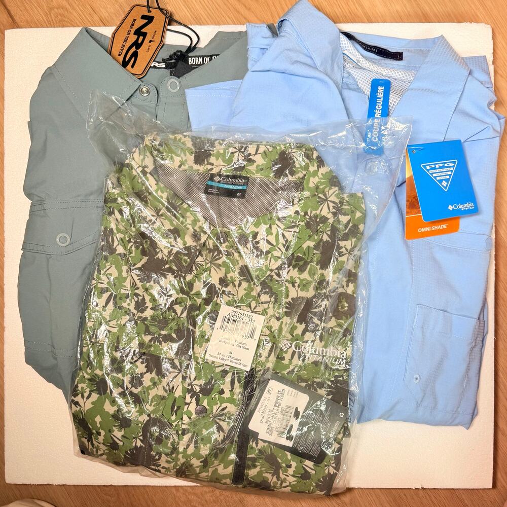 LOT: NWT Men’s Columbia + NRS, SPF 40+, Fishing, Hiking Shirt M, Sun Protection